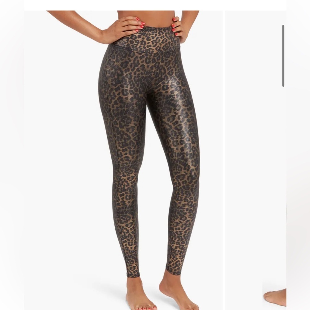 SPANX Leopard Print Faux Leather Leggings Sz S - Picture 7 of 7